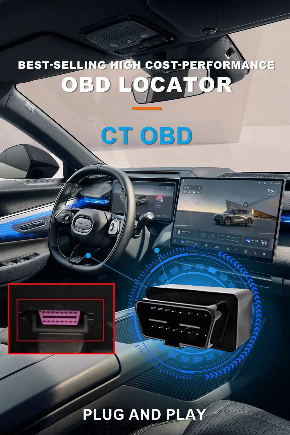 Plug-and-Play OBD Port GPS Tracker Realtime Car Waterproof Overspeed Alarm 4G/2G Network Google Track Playback PC GPS WIFI